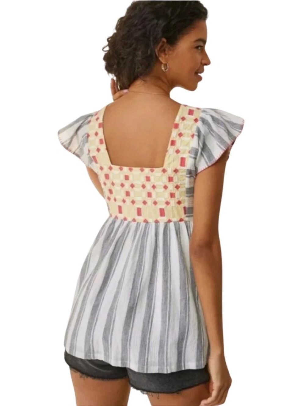 Anthropologie Forever That Girl Basel Embroidered Tunic Top Size 10 Cotton - Picture 4 of 7